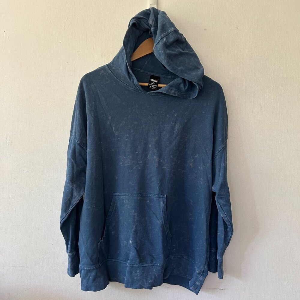AVIA Distressed Hoodie Womens XL Blue Pullover Sweatshirt Grunge Cozy Indie